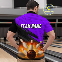 Load image into Gallery viewer, Custom Flaming Purple Bowling Shirts for Women Men Team Bowling Polo &amp; Quarter Zip MBL99