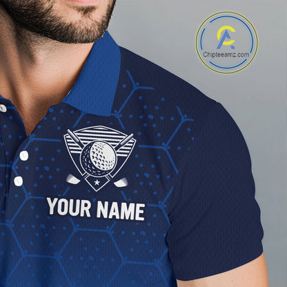 Blue Pattern Mens Golf polo shirts custom Team name golf outfit for men, unique golf gifts NQS9874