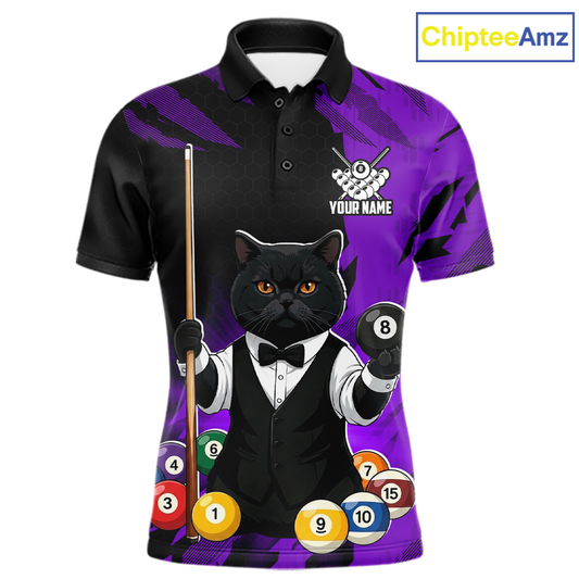 Custom Black Cat 8 Ball Pool Shirts Purple Billiard Shirt for Men Billiard Team Jersey Billiard Gift NNT181