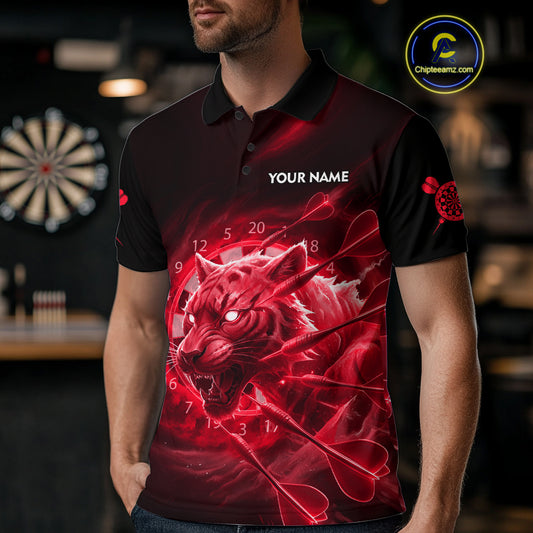 Custom Red Fantasy Tiger Storm Dart Arrow Darts Polo Shirt For Men Dart Team Jerseys NYN1822