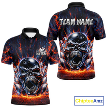 Load image into Gallery viewer, Custom Skull Bowling Jersey for Men - Flaming Strike Personalize Bowling Team Shirt Polo &amp; 1/4 Zip HNT215