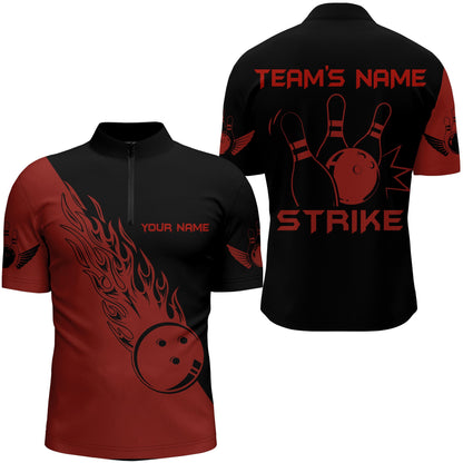 Strike Bowling Quarter-Zip Shirt For Men Custom Bowling Team Jersey BDT194