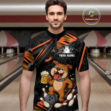 Load image into Gallery viewer, Custom Orange Funny Bulldog &amp; Beer Bowling Shirt Men Bowling Team Jersey League Polo &amp; 1/4 Zip QZT812
