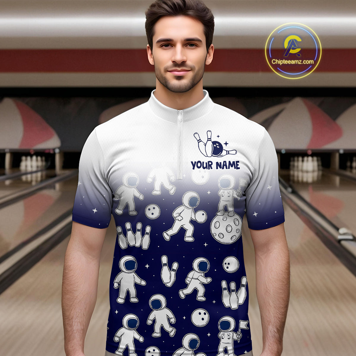 Astronaut Bowling Shirts for Men Women Team Bowling Polo & Quarter Zip Shirts MBL153