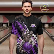 Load image into Gallery viewer, Custom Purple Raccoon Bowling Jersey for Men Bowling Team Shirts Bowling Polo &amp; 1/4 Zip HNT254