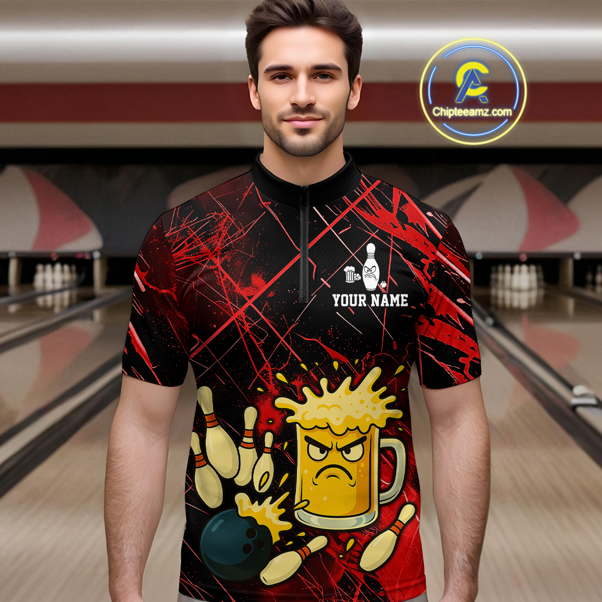 Custom Red Funny Beer Bowling Shirt Team Bowling League Jersey for Men Bowling Outfit QZT767