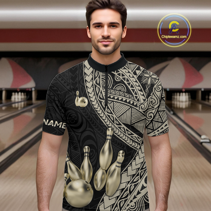 Black and Gold Tribal Pattern Bowling Jersey for Men Bowling Uniform Bowling Team Shirts HNT225