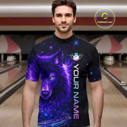 Custom Galaxy Wolf Bowling Jersey for Men Bowling Uniform Polo &1/4 Zip Bowling Team Shirts HNT251