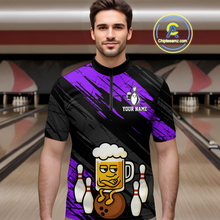 Load image into Gallery viewer, Custom Purple Funny Beer Bowling Jersey for Men Bowling Uniform Polo &amp; 1/4 Zip Bowling Team Shirts HNT107