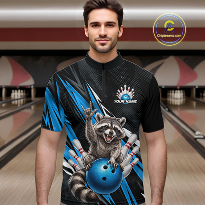 Custom Turquoise Raccoon Bowling Jersey for Men Bowling Team Shirts Bowling Polo & 1/4 Zip HNT254