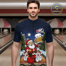 Load image into Gallery viewer, Custom Funny Beer Santa Christmas Bowling Jersey for Men Bowling Team Shirts Polo &amp; 1/4 Zip HNT140