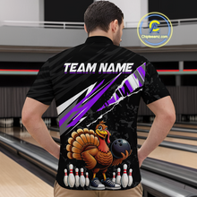 Load image into Gallery viewer, Custom Purple Funny Turkey Bowling Jersey for Men Thanksgiving Bowling Shirts Polo &amp; 1/4 Zip HNT117