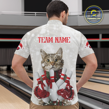 Load image into Gallery viewer, Custom Funny Cat Christmas Bowling Jersey for Men Polo &amp; 1/4 Zip Bowling Team Shirts HNT145