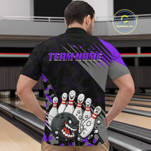 Load image into Gallery viewer, Custom Purple Funny Bowling Shirt Crazy Bowling Jersey Men Polo &amp; 1/4 Zip Bowling Outfit QZT785