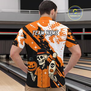 Orange Funny Skull Bowling Shirt for Men Personalized Polo & 1/4-Zip Bowling Jersey Halloween QZT768