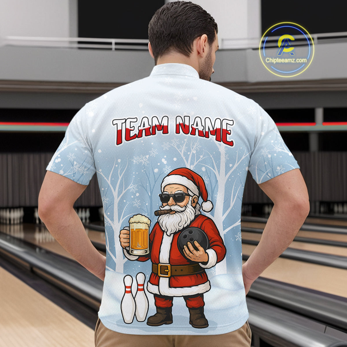 Funny Beer Santa Christmas Custom Bowling Jersey for Men Bowling Team Shirts Polo & 1/4 Zip HNT141