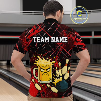 Custom Red Funny Beer Bowling Shirt Team Bowling League Jersey for Men Bowling Outfit QZT767