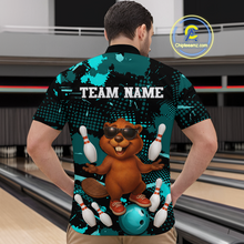 Load image into Gallery viewer, Custom Teal Funny Beaver Bowling Team Shirt Men Bowling League Jersey Polo Bowling Outfit QZT764