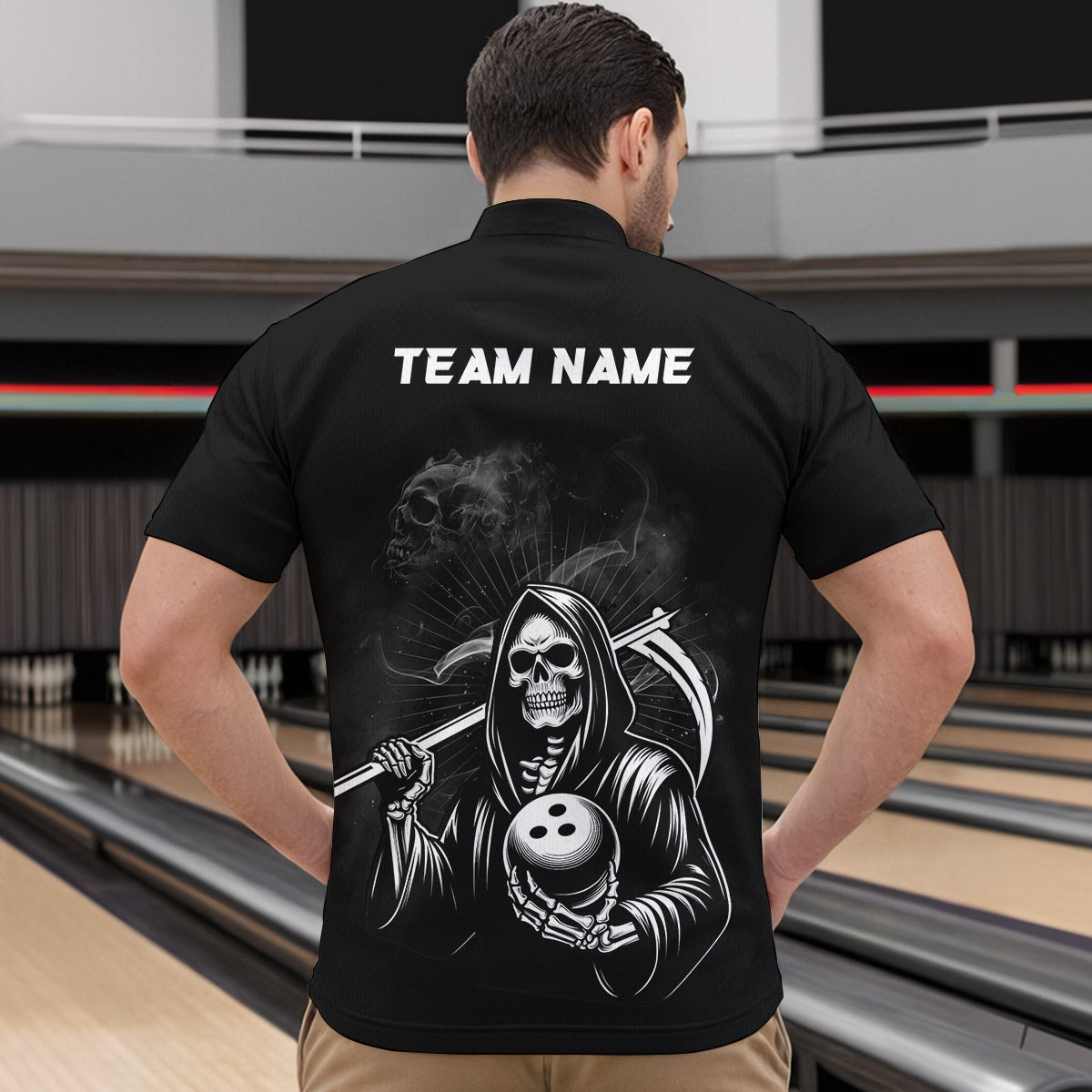 Custom Bowling Shirt Skull Bowling 1/4 Zip Shirt for Men Bowling Team League QZT299