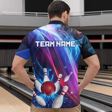 Load image into Gallery viewer, Personalized Galaxy Bowling Pins and Ball Shirt Blue &amp; Purple Neon 1/4-Zip Bowling Team League QZT664