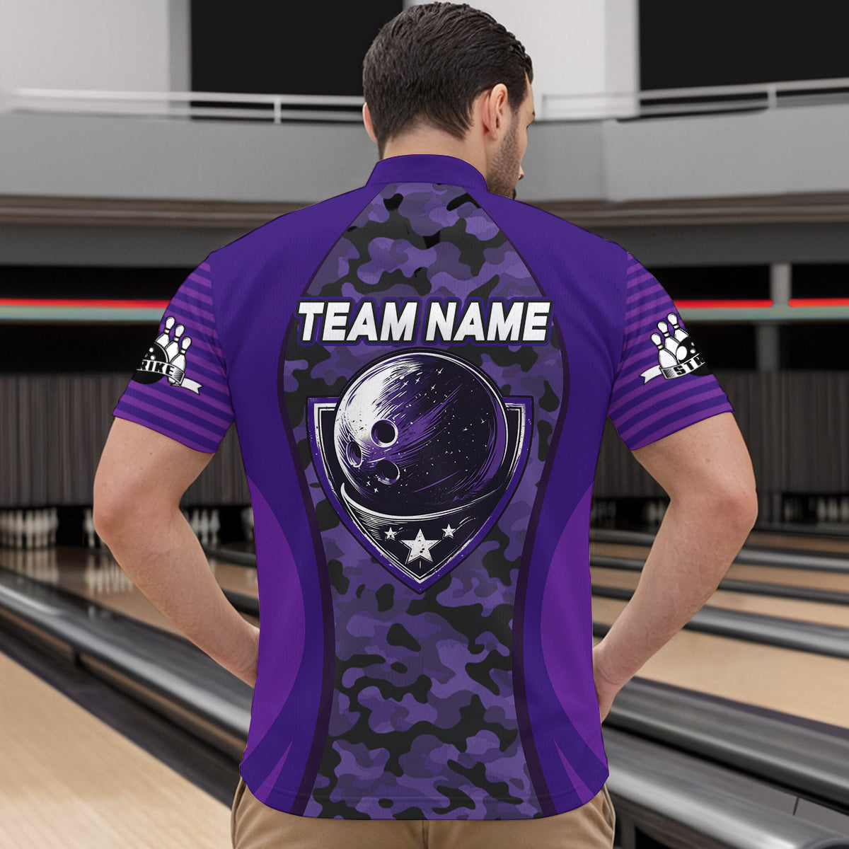 Camo Bowling Jersey For Men Bowling Team Shirt Custom Bowling Quarter-Zip Shirt BDT327