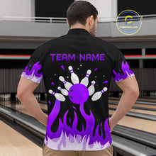 Load image into Gallery viewer, Custom Purple Flame Bowling Shirts for Men Polo &amp; Quarter-Zip Bowling Team Jerseys HNT82