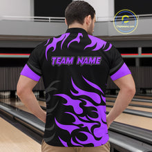 Load image into Gallery viewer, Black and Purple Flame Bowling shirts for Men Custom team bowling jerseys, mens bowling apparel NQS10269