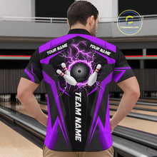 Load image into Gallery viewer, Black Men bowling Polo, 1/4 Zip shirt Custom lightning thunder team league bowling jersey | Purple NQS10375
