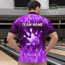 Load image into Gallery viewer, Custom Purple Flame Bowling Jersey for Men Polo &amp; 1/4 Zip Bowling Team Shirts Bowling League HNT150