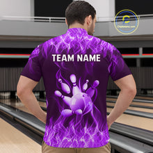 Load image into Gallery viewer, Custom Purple Flame Bowling Jersey for Men Bowling Uniform Polo &amp; 1/4 Zip Bowling Team Shirts HNT106