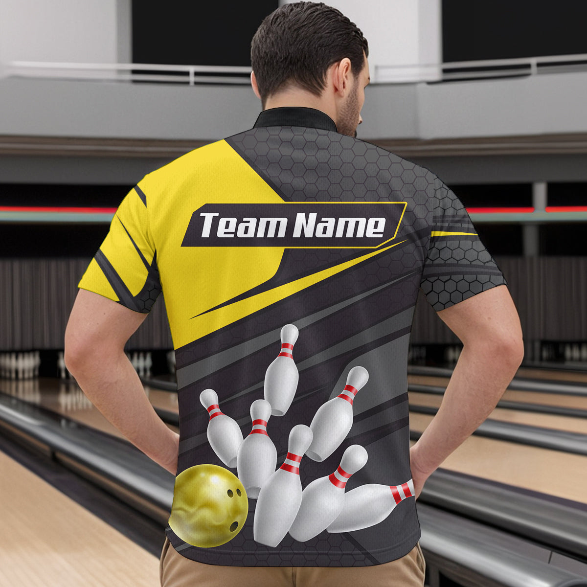 Yellow Bowling Shirt for Men&Women Team Bowling Jersey Colorful Bowling Polo & 1/4 Zip MBL49