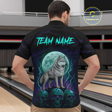 Load image into Gallery viewer, Teal And Purple Wolf &amp; Skull Bowling Team Shirt for Men Custom Bowling League Jersey Bowling Unisex QZT750
