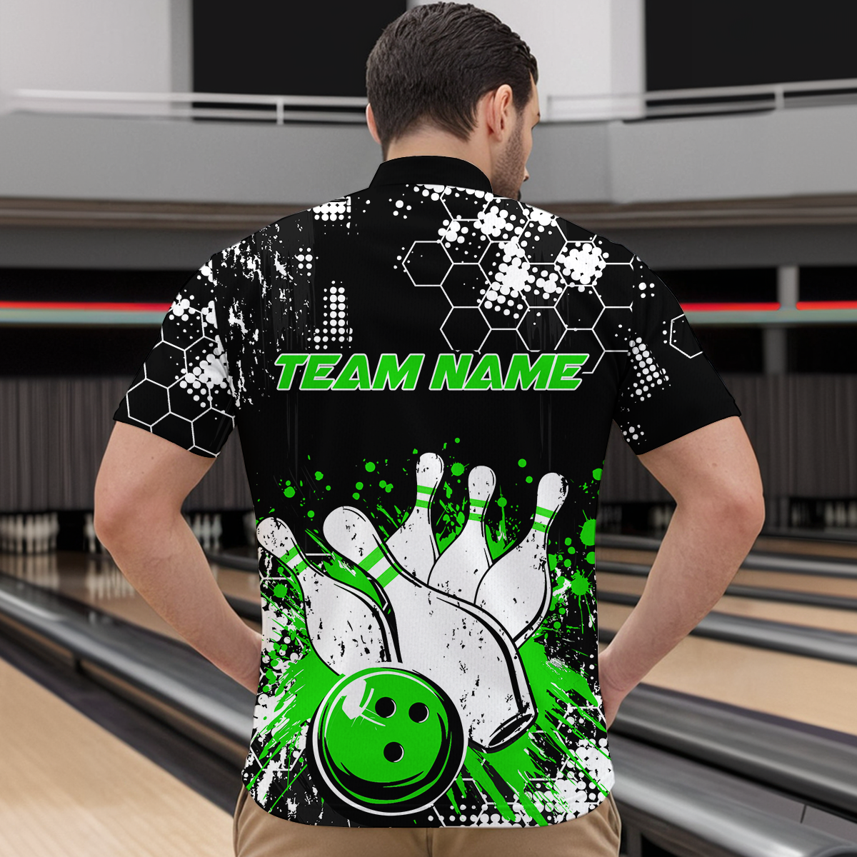 Green Watercolor Bowling Shirts Men Women Team Custom Bowling Polo & 1/4 Zip Shirt MBL60