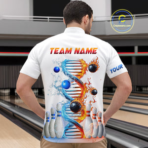 Custom Flame & Water DNA Bowling Shirt White Quarter-Zip Bowling Jersey for Men And Women QZT685