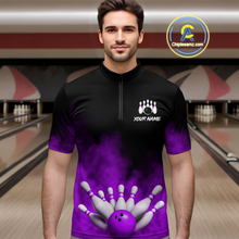 Load image into Gallery viewer, Purple Smoke Bowling Shirts for Men Women Team Personalized Bowling Polo and Quarter Zip MBL130