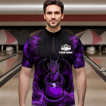 Load image into Gallery viewer, Purple Dragon Custom Name Bowling Shirts For Men, Bowling Team Jersey Polo &amp; Quarter-Zip Shirt HNT39