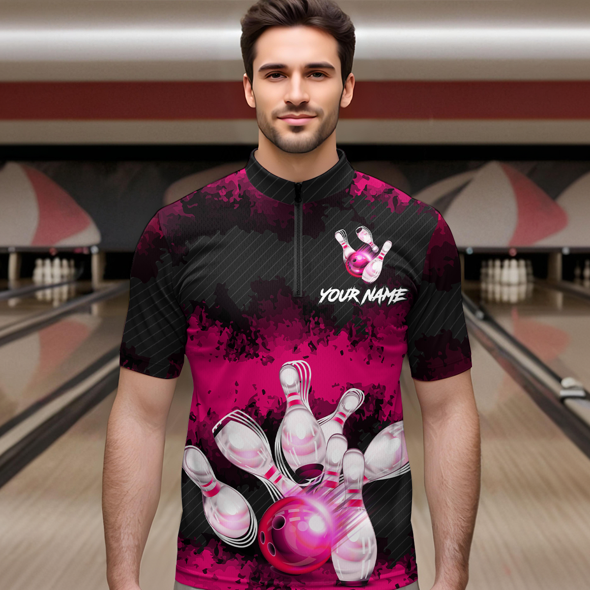 Customize Pink Bowling Shirts for Men Women Team Bowling Polo & 1/4 Zip Shirts MBL81