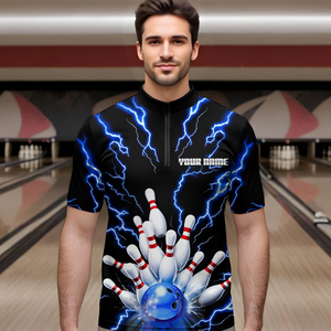 Thunder Lightning Blue Bowling Shirt Custom Bowling Jersey for Men Women Team MBL66