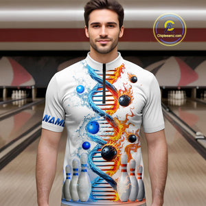 Custom Flame & Water DNA Bowling Shirt White Quarter-Zip Bowling Jersey for Men And Women QZT685