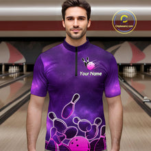 Load image into Gallery viewer, Purple Neon Bowling Shirts for Women Men Custom Team Bowling Polo &amp; Quarter Zip MBL127