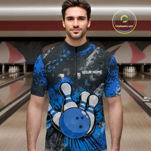 Load image into Gallery viewer, Blue Watercolor Bowling Shirts for Women Men Custom Team Bowling Polo&amp;1/4 Zip Shirt MBL110