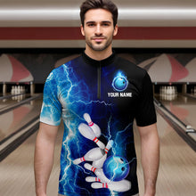 Load image into Gallery viewer, Blue Thunder Bowling Shirt for Men Custom Polo &amp; Quarter-Zip Team Bowling Jersey Bowling Team Shirt HNT22