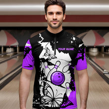 Load image into Gallery viewer, Custom Purple Butterflies Bowling Shirt for Men Women Team Bowling Polo&amp;Quater Zip MBL76