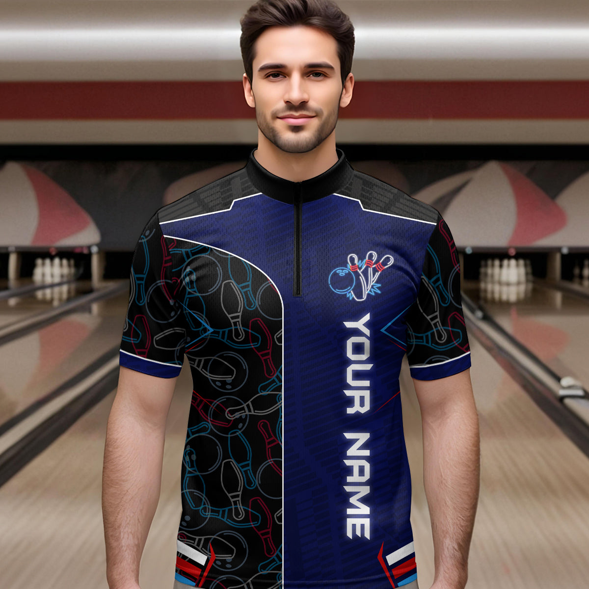 Bowling Jersey for Men Personalized Bowling Gifts for Men Bowling Team Shirts with Name Polo & 1/4 Zip HNT29