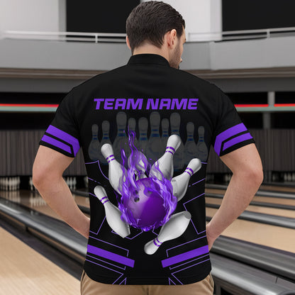 Custom Flame Bowling Jersey For Men Bowling Team Shirt League Bowling Quarter-Zip Shirt BDT303