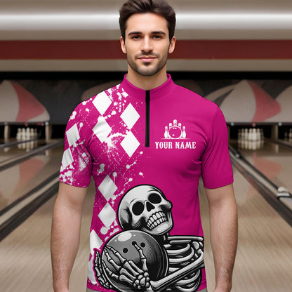 Skull Bowling Shirt for Men Custom Bowling Jersey Bowling 1/4 Zip Shirt QZT245