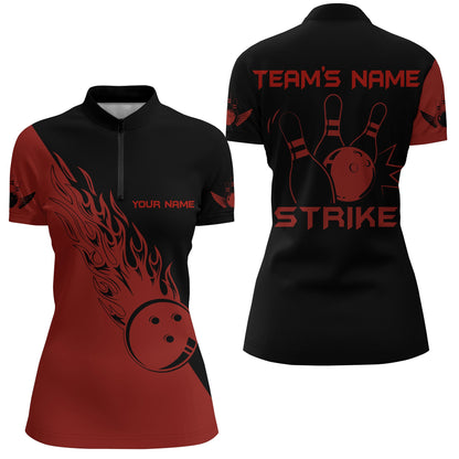 Strike Bowling Quarter-Zip Shirt For Women Custom Bowling Team Jersey BDT195