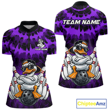 Load image into Gallery viewer, Custom Purple Funny Duck Bowling Jersey for Women Bowling Uniform Polo &amp; 1/4 Zip Bowling Team Shirts HNT238