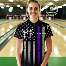 Load image into Gallery viewer, Custom Purple US Flag Eagle Bowling Jersey for Women Bowling Uniform Polo &amp; 1/4 Zip Bowling Team Shirts HNT119