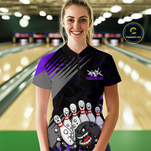 Load image into Gallery viewer, Custom Purple Funny Bowling Shirt Crazy Bowling Jersey Women Polo &amp; 1/4 Zip Bowling Outfit QZT785